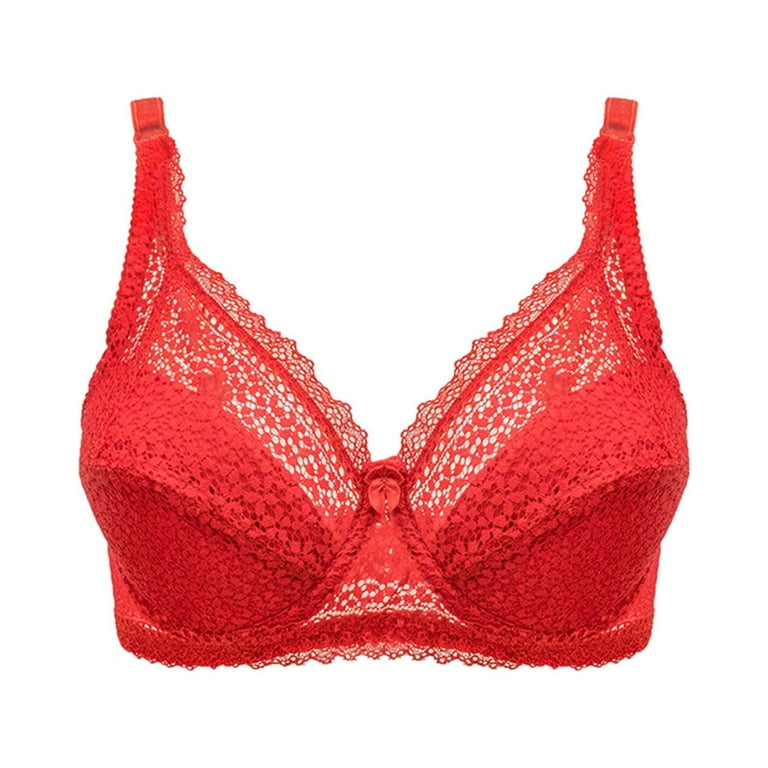 Pejock Everyday Bras for Women, Women's Ultimate Comfort Lift Wirefree Bra  Comfortable Lace Breathable Bra Underwear No Rims Bras No Underwire Red Cup