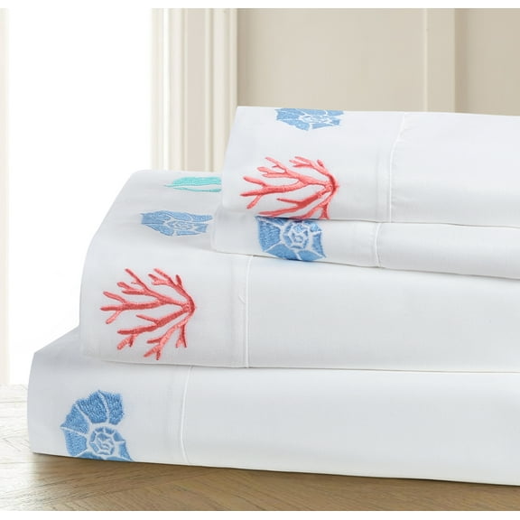 Colorful Shells 3-piece Embroidered Sheet Set Twin