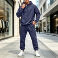 thumbnail image 5 of Delconic Mens 2 Piece Hoodie and Jogger Set Pullover Hooded Sweatshirt with Kangaroo Pocket Drawstring Pants Casual Tracksuit Navy 2XL, 5 of 9