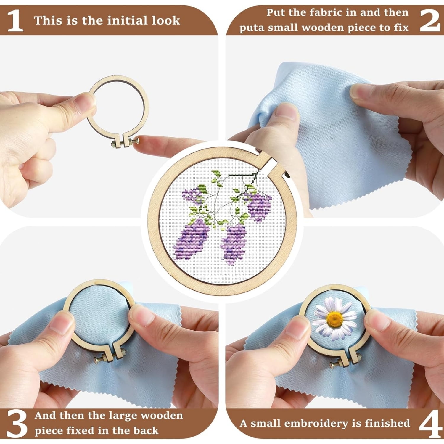 Topboutique 20 Pack Mini Embroidery Hoop 4 Sizes Tiny Cross Stitch Hoops Small Wooden Round Display Frame Ring Wood Ring Circle for Art Craft Sewing Keychain Earrings Jewelry Hanging Ornament