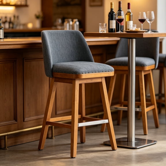Gewnee 18.9"Swivel Barstool,Modern Counter Height Barstools with Solid Wood Frame,360˚ Smooth Swivel Bar Chairs for Kitchen Island,Home Bar,Cafe.Blue Linen