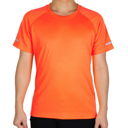 Adult Men Polyester Moisture Wicking Short Sleeve Clothes Activewear Tee Outdoor Exercise Sports T-shirt Orange (Best Men's Exercise Clothes)