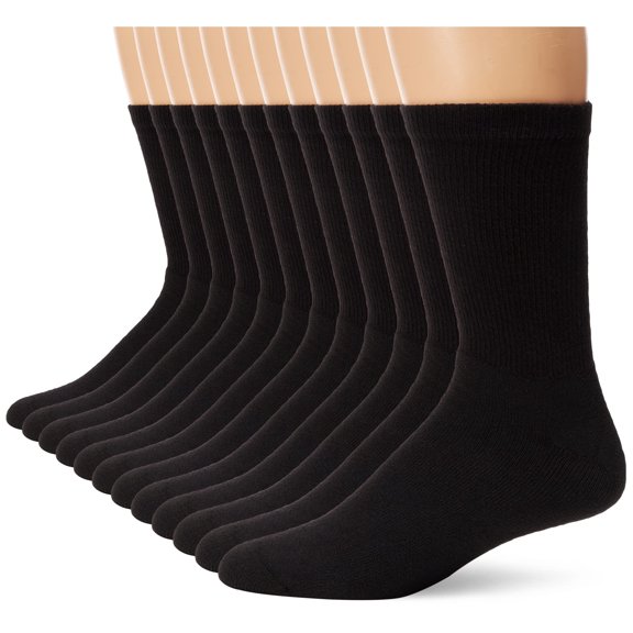 Hanes Men's Cushion Crew Socks (10-13 / Shoe: 6-12, Black)