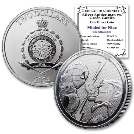 Niue 2024 1oz Silver Marvel Versus Series: Spider-Man vs Green Goblin Coin Brilliant Uncirculated