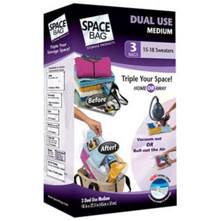 Ziploc Space Bag Vacuum Seal Bags 3-Piece Medium Dual Use - Vacuum or Roll out the Air! (3 Medium Bags)