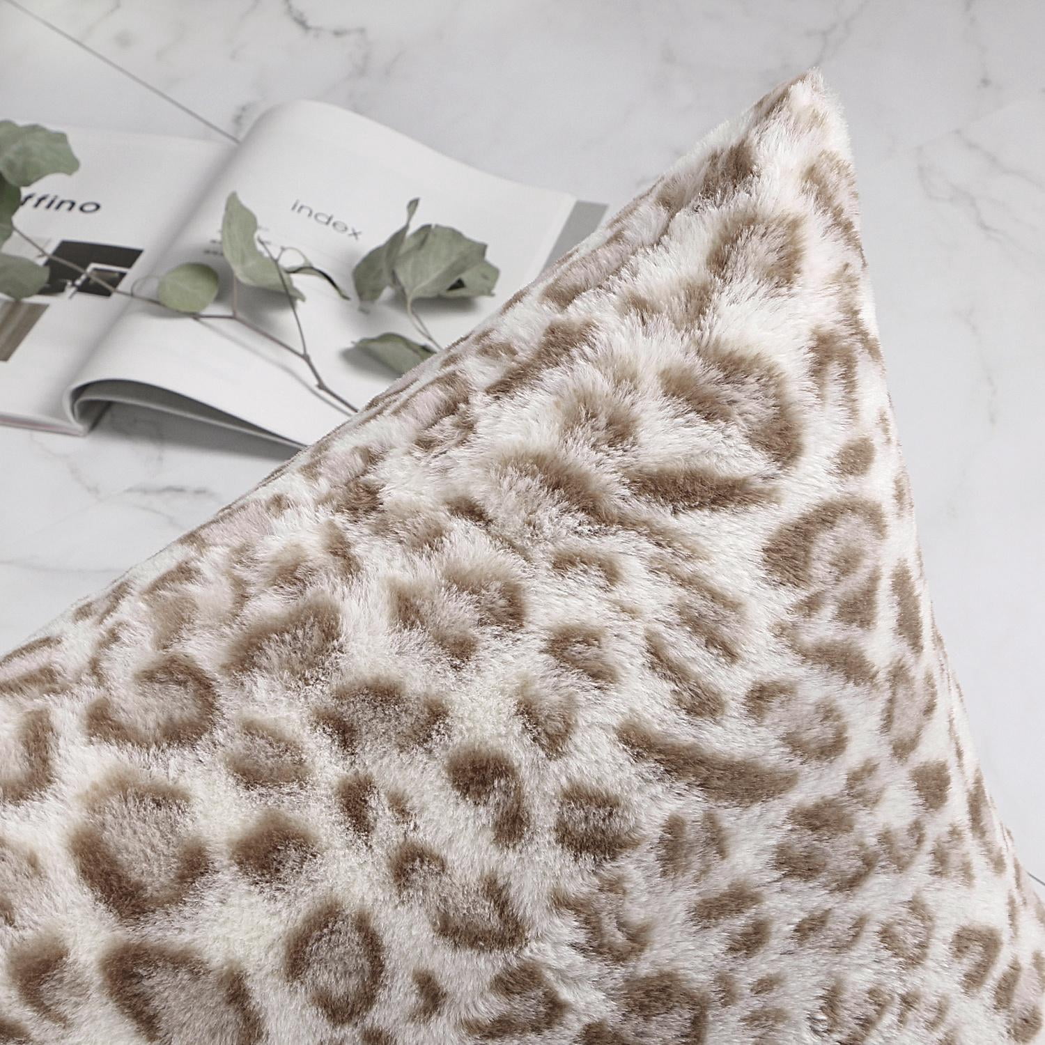 Phantoscope Leopard Plush Faux Fur Throw Pillow Decorative for Home, Couch, Living Room, Bedroom, 18" x 18", Yellow, 2 Pack