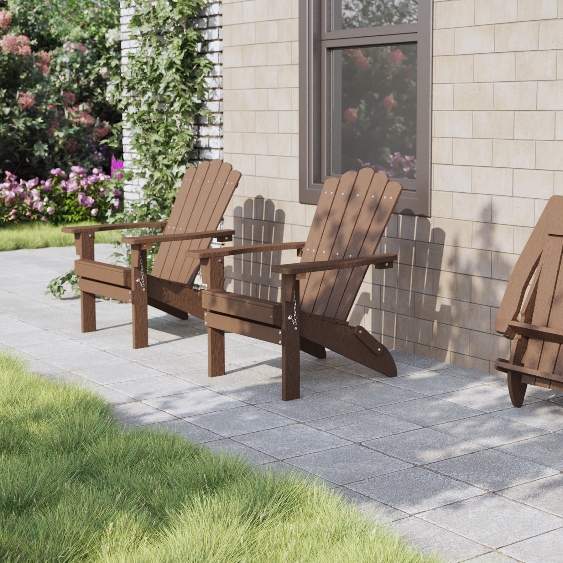 GONICHA HDPE Folding Adirondack Chair, Weather-Resistant ,Suitable for Backyard and Porches, Brown