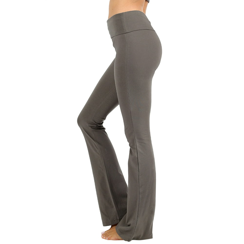 Zenana Womens & Plus Stretch Cotton Foldover Waist Bootcut Workout Yoga Pants (MID GREY, 3X