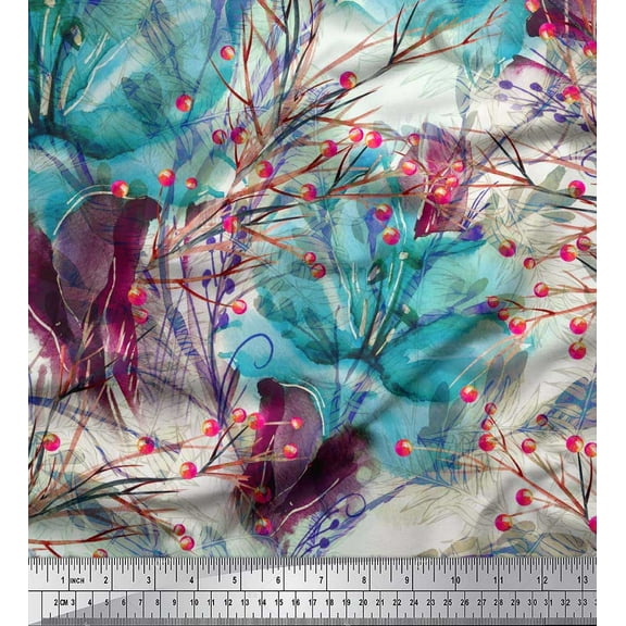 Soimoi Cotton Duck Fabric Berries & Lily Flower Print Fabric by Yard 42 Inch Wide