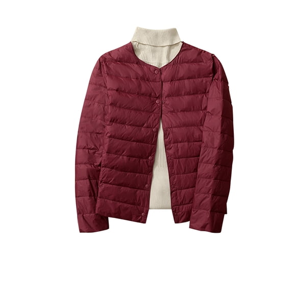 SMihono Fashion Womens Hoodless Casual Outwear Jackets Warm Fleece Women's Puffer Jacket Long Sleeve Buttons Quilted Lightweight Down Coat Tops Winter With Pockets Wine 10