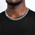 thumbnail image 3 of FEEL STYLE Male 11MM Zircon Silver Plated Streamer Cuban Chain Necklace for Men Women 18", 3 of 5