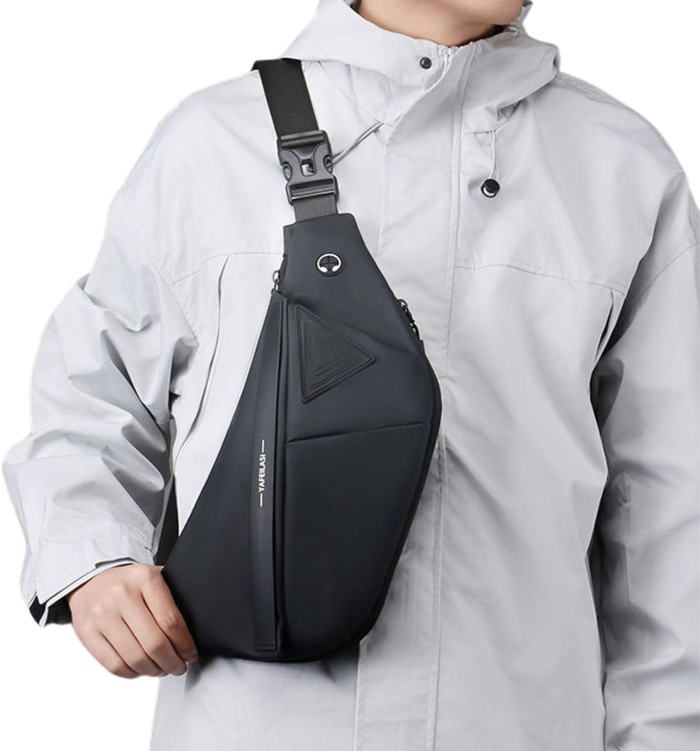 Anti-Theft Travel Sling Bag for Men and Women Expandable Waterproof Crossbody Bag Chest Shoulder Backpack (Black - Left shoulder)
