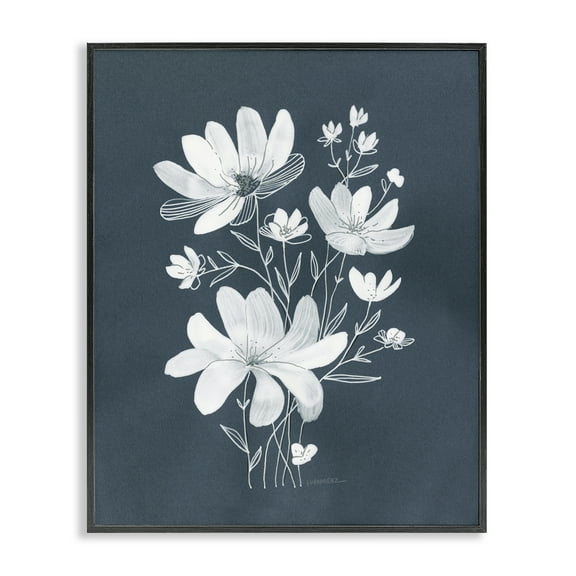 Stupell Industries White Floral with Outline Plants & Flowers Painting Black Framed Art Print Wall Art, 11 x 14