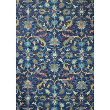 Valencia Collection Floral Transitional 100 Percent Wool Hand Tufted Area Rug, Navy - 2 ft. 6 in. x 8 ft.