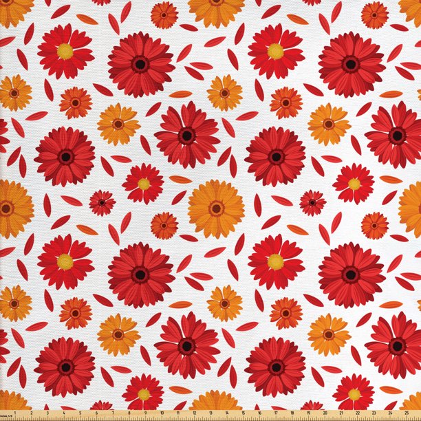 Gerber Daisy Fabric by The Yard, Flowers and Petals of Gerbera in Warm