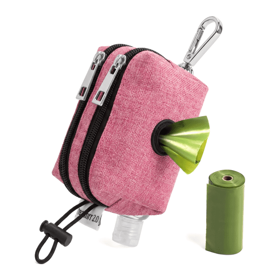 "Dog Poop Bag Holder for Leash - 2-in-1 Treat Pouch and Waste Bag Dispenser, Waterproof Pockets with Carabiner, Pink "