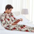 thumbnail image 6 of Yiaed Rose Flowers Print Men’s Pajamas Set - Long Sleeve Button Down Sleep Shirt and Pajama Bottoms Sleepwear Set Mens Pjs Sets Men's Pajama Bottoms-, 6 of 7
