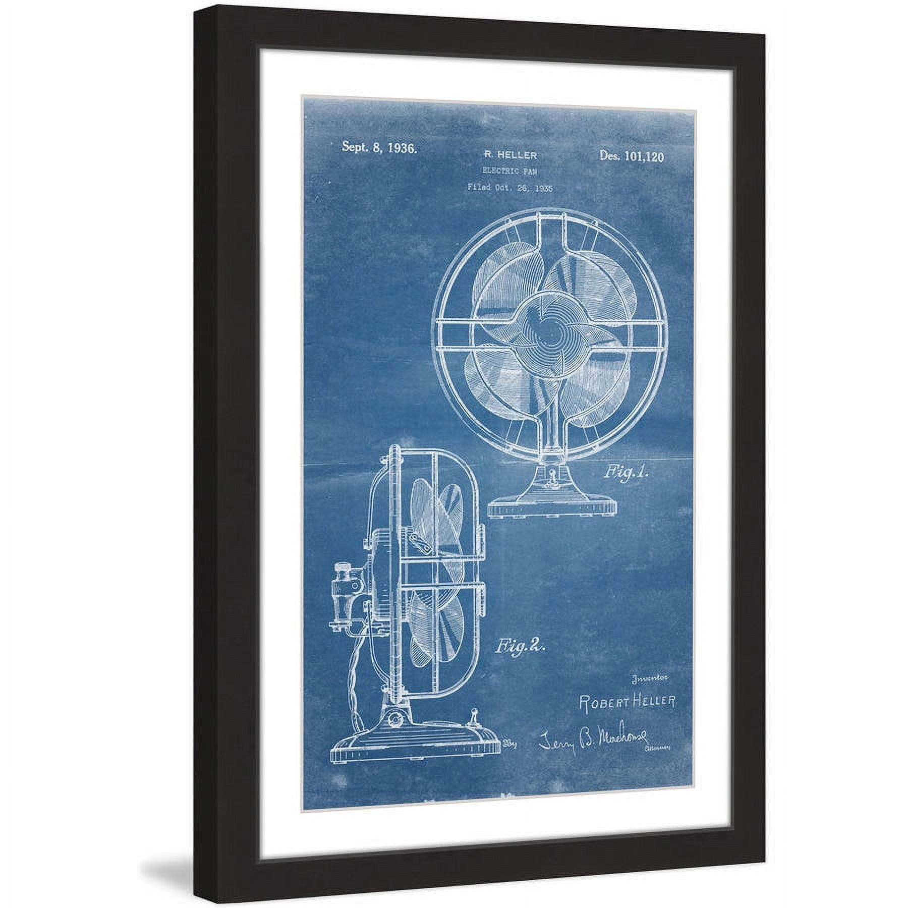 "Electric Fan 1935 Blueprint" Framed Painting Print