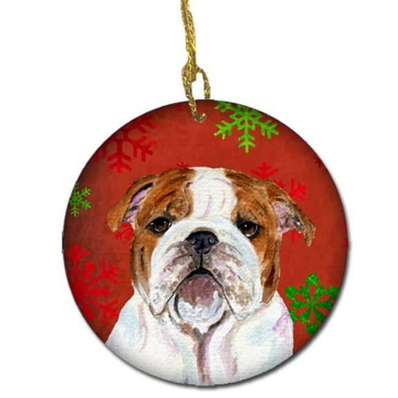 Bulldog English Red Snowflakes Holiday Christmas Ceramic Ornament