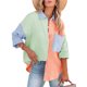 thumbnail image 1 of Txlixc Blusa de mujer Contraste Color Costura Manga larga Solapa Cierre de botón Suelta Versátil Camisa casual Tops Txlixc  Moda, 1 of 9