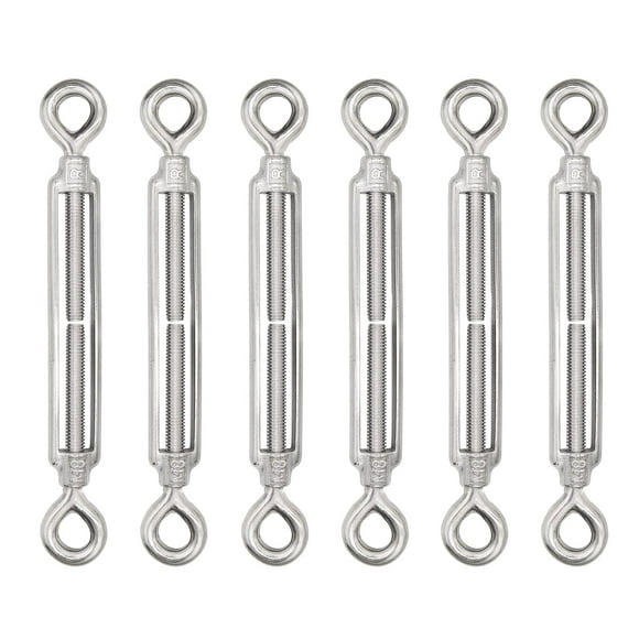 M8 Eye & Eye Turnbuckle, 304 Stainless Steel Turnbuckle Heavy Duty Wire Rope Tension 6 Pcs