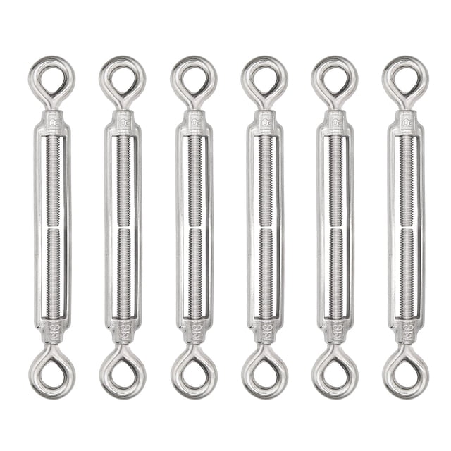 M8 Eye & Eye Turnbuckle, 304 Stainless Steel Turnbuckle Heavy Duty Wire Rope Tension 6 Pcs