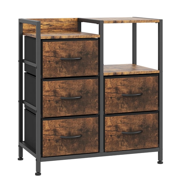 QinaQin Archivero móvil de 5 cajones con repisa abierta, mueble para impresora y archivos tamaño carta o A4, ideal para oficina en casa