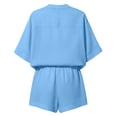 thumbnail image 5 of Cagogo Women Plus Size V Neck 2 Piece Shorts Set Casual Solid Boho Beach Outfits Loose Short Sleeve Crew Neck Tops Comfy Pants Matching Lounge Sets Tracksuits Loungewear Travel Airport Clothes, Blue, 5 of 9