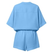 FNFYFH Cotton Linen Gauze Sets for Women Tie Front V Neck Shirts and Shorts Set Summer Beach Vacation Outfits