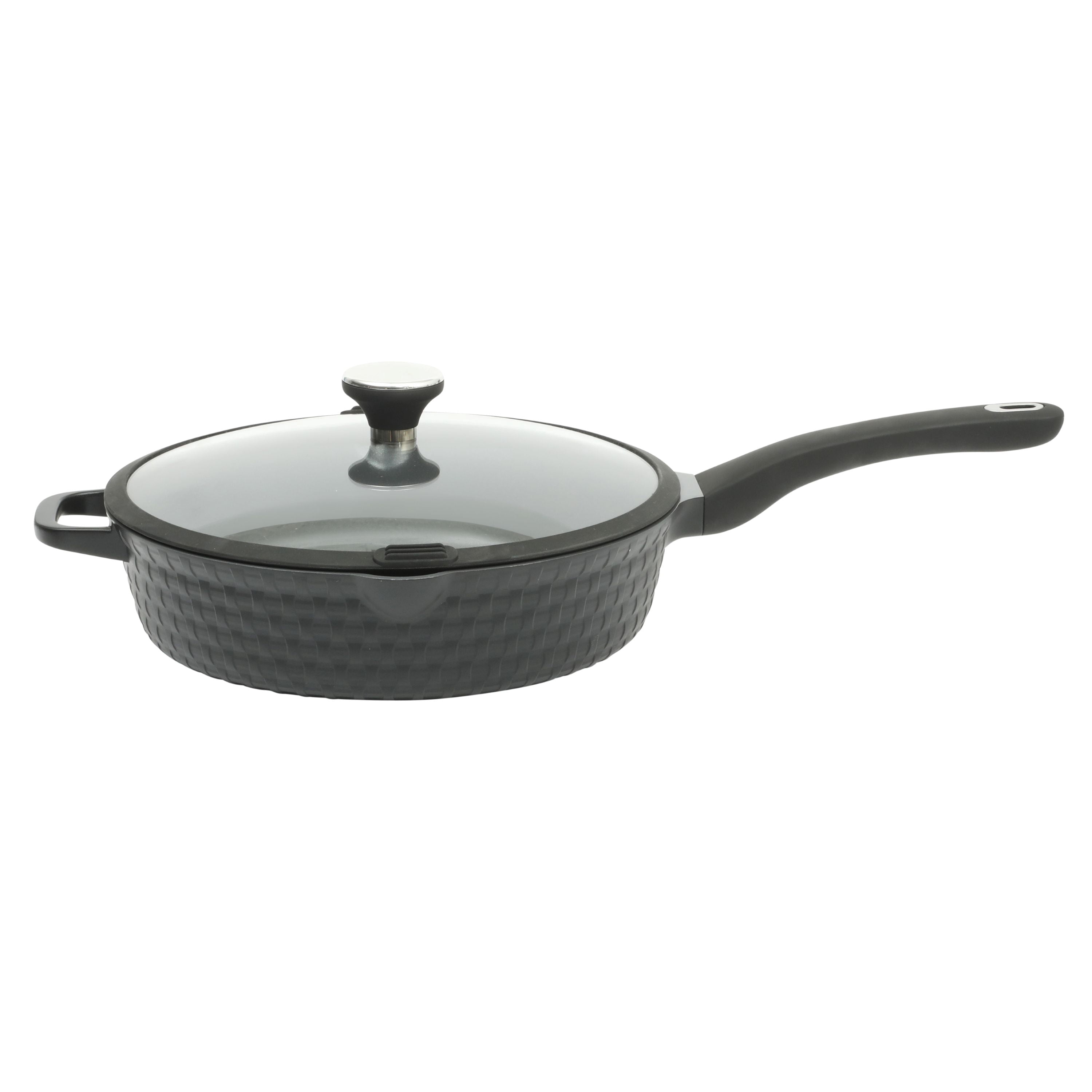 Martha Stewart 4 quart Black Cast Aluminum Basket Weave Saute Pan with lid