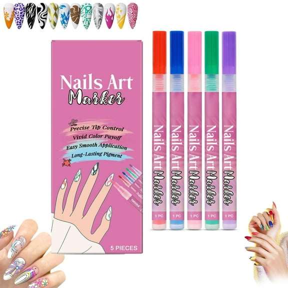 5 Colors Nail Art Pens Set, 2025 Nail Art Markers Polish Pen for 3D Nail Art, Nail Art Tools for Graffiti Dotting Drawing Painting Point Liner DIY