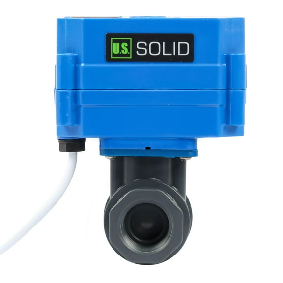 U. S. Solid IP65 Motorized Ball Valve 1/2 in NPT Standard Port UPVC AC 110V 2 Wire Auto Return Wiring Normally Closed Blue Casing
