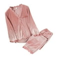 thumbnail image 2 of Kureaily Womens Velvet Pajamas Set Long Sleeve Button Up Sleepwear Soft 2 Piece Loungewear Pajamas Set, 2 of 6