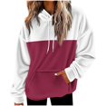 thumbnail image 3 of Women's Color Block Brushed Fleece Hoodie, Drawstring Hood Pullover, Soft Plush Sweatshirt, Casual Loungewear Top, Winter Comfort Wear, Cozy Pocket Hoodie Dark Purple XL, 3 of 5