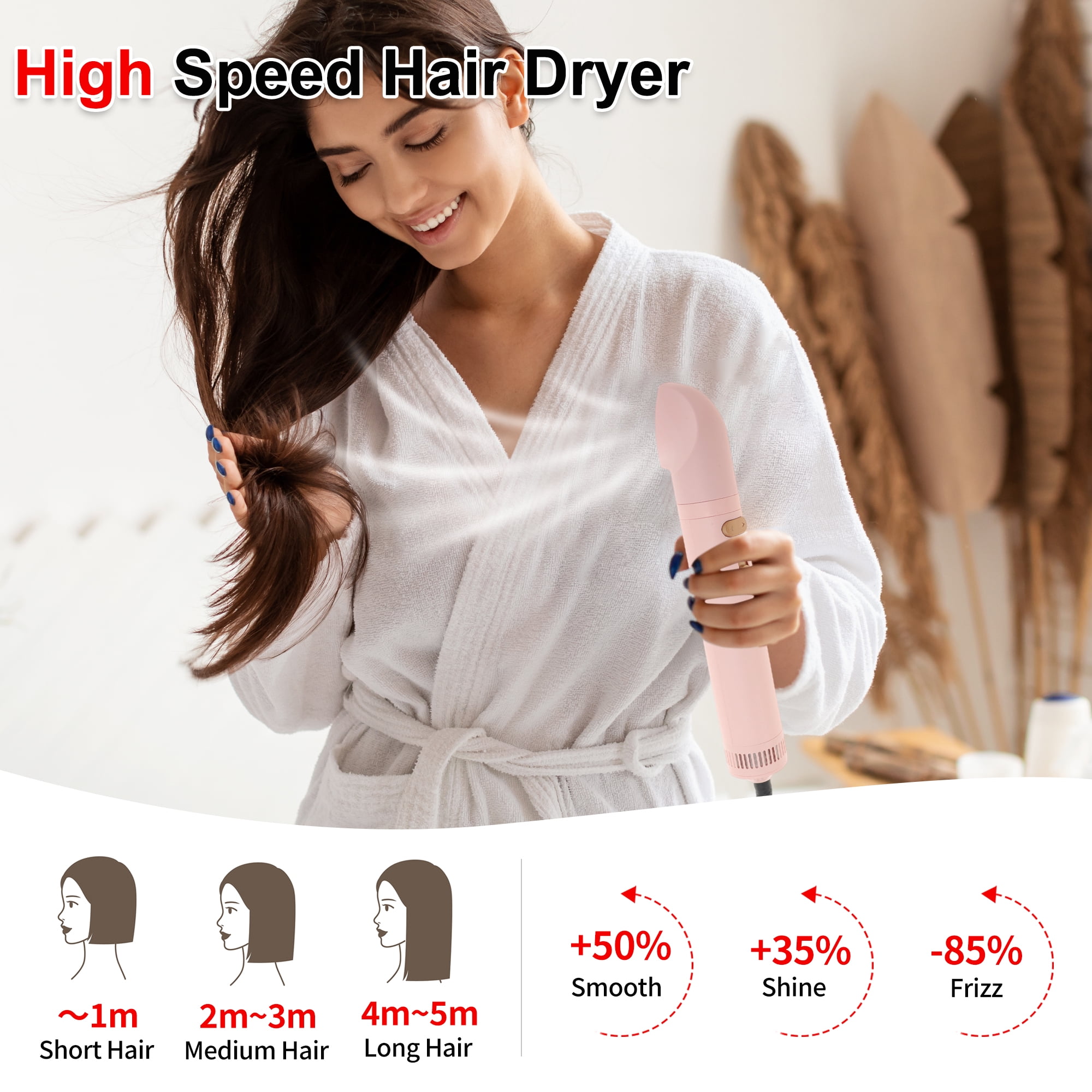 Unique Bargains 3 in 1 Air Styler Hot Air Rotating Blow Dryer Brush with Auto Curling Function Lightweight Hair Dryer & Volumizing Brush Pink