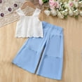 thumbnail image 2 of YuYuBao Toddler Girls Outfits Sets Linen Lace Sleeveless Tank Tops + Pants Sets 2 Piece Summer Girls Beach Clothes, 4-5 Years, 2 of 9
