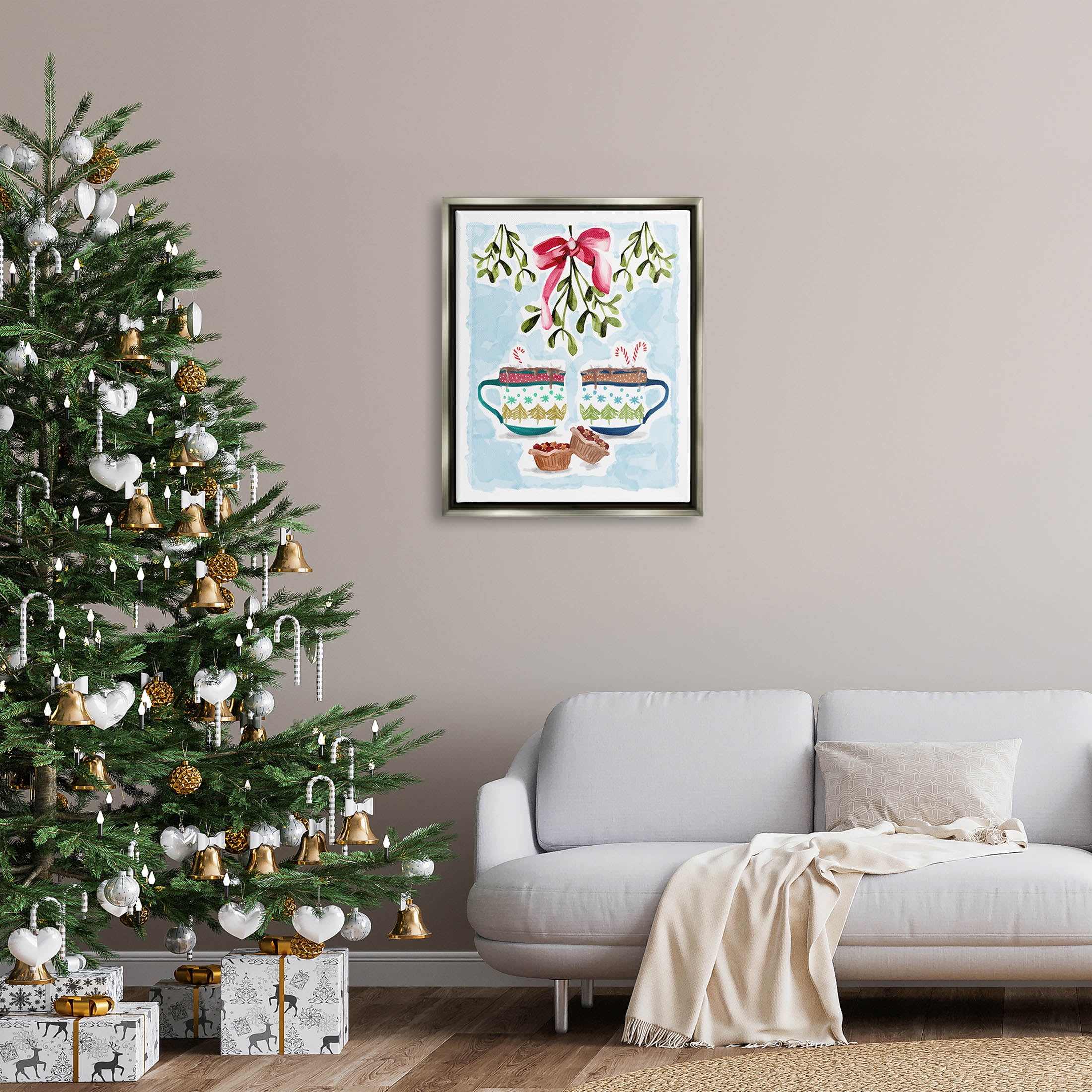 Cozy Winter Cocoa Dessert Holiday Graphic Art Luster Gray Framed Art Print Wall Art