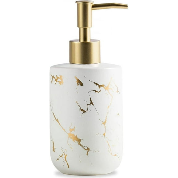 Leyfeng Soap Dispenser, White and Gold Ceramic Soap Dispenser, Luxury 300Ml/10Oz Hand Soap Bottle with Plastic Pump for Bathroom and Kitchen