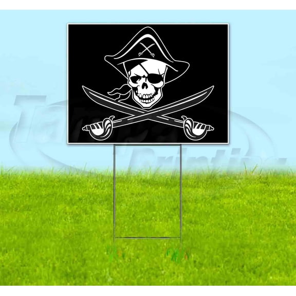 Pirate Flag (18" X 24") Yard Sign, Includes Metal Step Stake