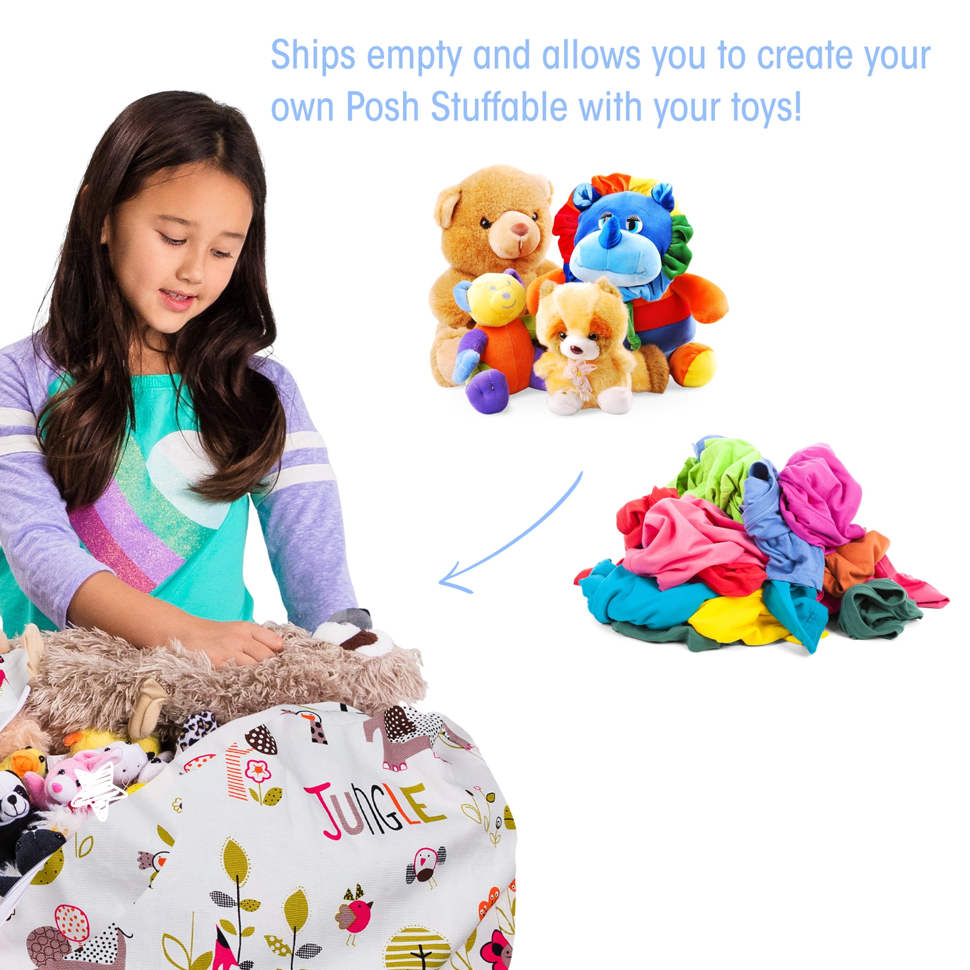 Posh Creations Bean Bag Stuffable Cover Only-Toy Organizer, Canvas, Kids, 2 ft, Animals on White