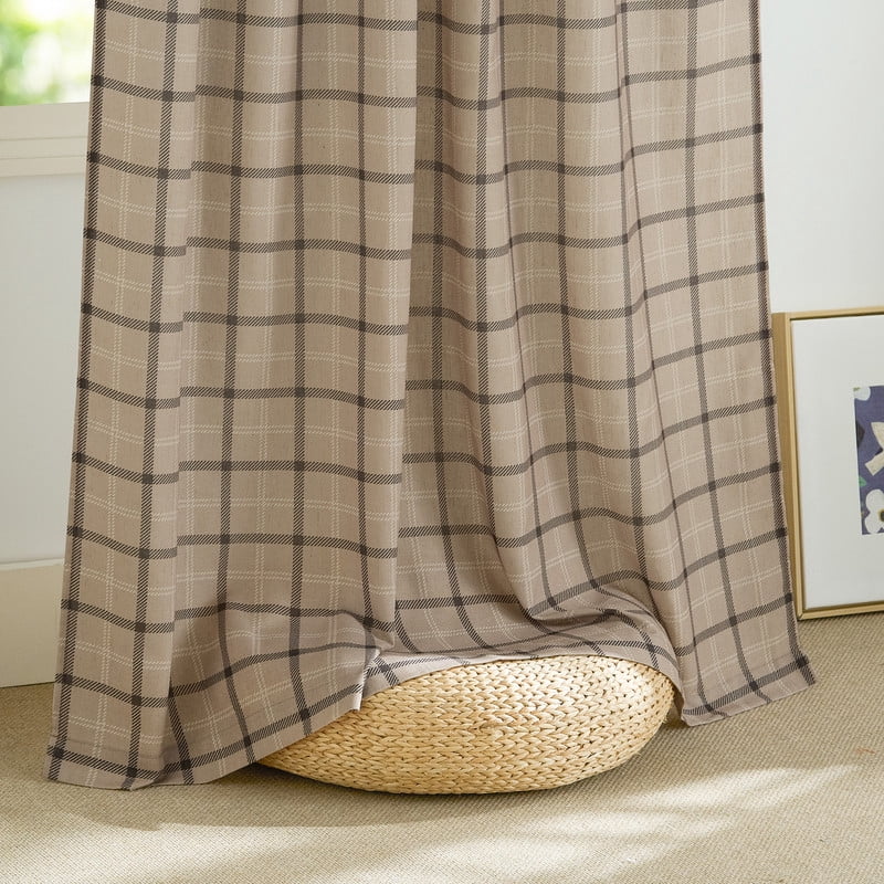NICETOWN Linen Plaid Curtains for Living Room, Check Light Filtering Privacy Semi Sheer Linen Curtains Rod Pocket Back Tab Farmhouse Country Style Drapes, Light Greige, 52"x84", 2 Panels