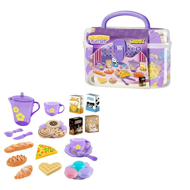 SIYTUAU Infant 25Pcs Household Kitchen Utensils Tea Sets Toy Storage Boxes Simulated Food Play Plastic Material Safe Purple Color Educational Role Play Purple