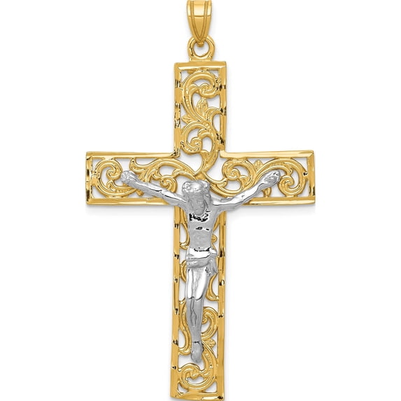 14K Two-Tone Diamond-Cut Crucifix Pendant (56 X 30) Made In United States c2015