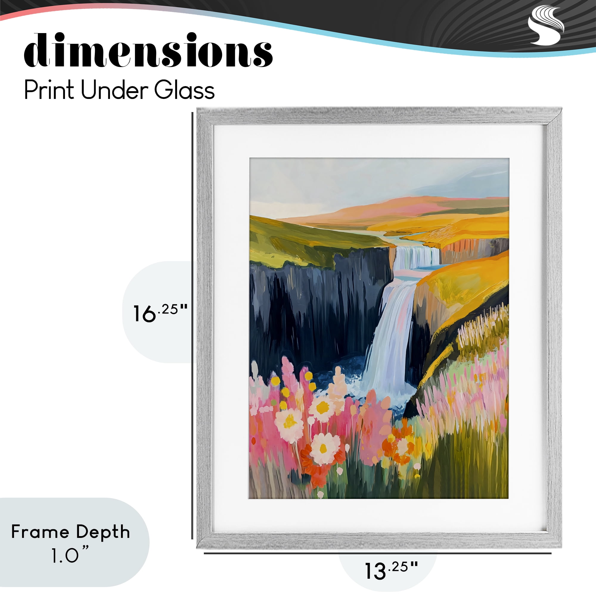 Stupell Industries Colorful Waterfall in Valley Gray Framed Print Under Glass, design by The Prints Vibe