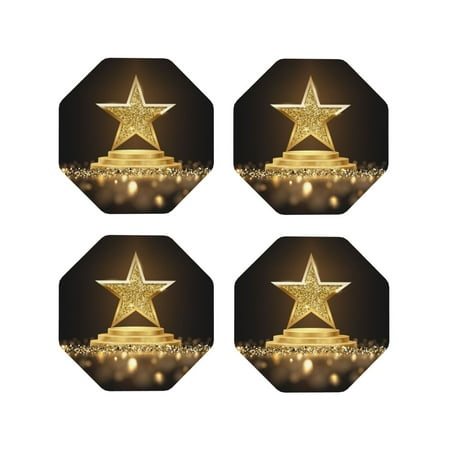 

Honeii Golden Glitter And Light Print Leather Coaster Set of 4 Ideal for Safeguarding Your Furniture from Drinks Spills and Effortless Cleanup-Octagon