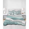 thumbnail image 2 of Quilts Queen Size Bedding Set, Teal Ombre Lightweight Quilted Comforter, Modern Geometric Moire Abstract Art Soft Reversible Bedspread Coverlet with Pillow Covers for All Season, 90" x 96", 2 of 7