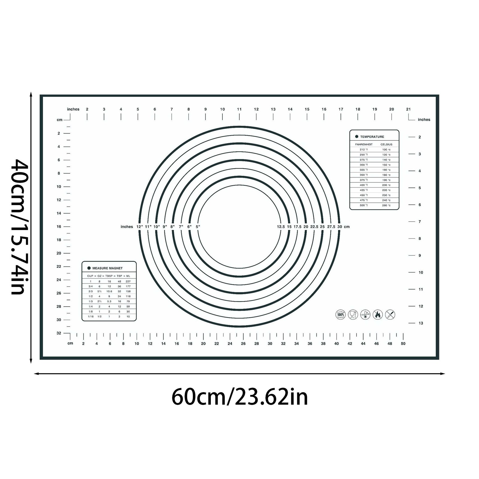VMWMSSR Silicone Baking Pastry Dough Mat - Non- Non-Stick Rolling Mat With Measurement Guides, Thick Reusable Kneading Board For Bread, Pizza, Cookies, Fondant Black 2PCS-40x60cm