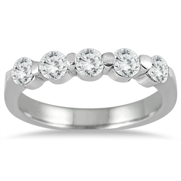 SZUL Women's 3/4 Carat TW Five Stone Diamond Wedding Band in 10K White Gold (J-K-L Color, I2-I3 Clarity)