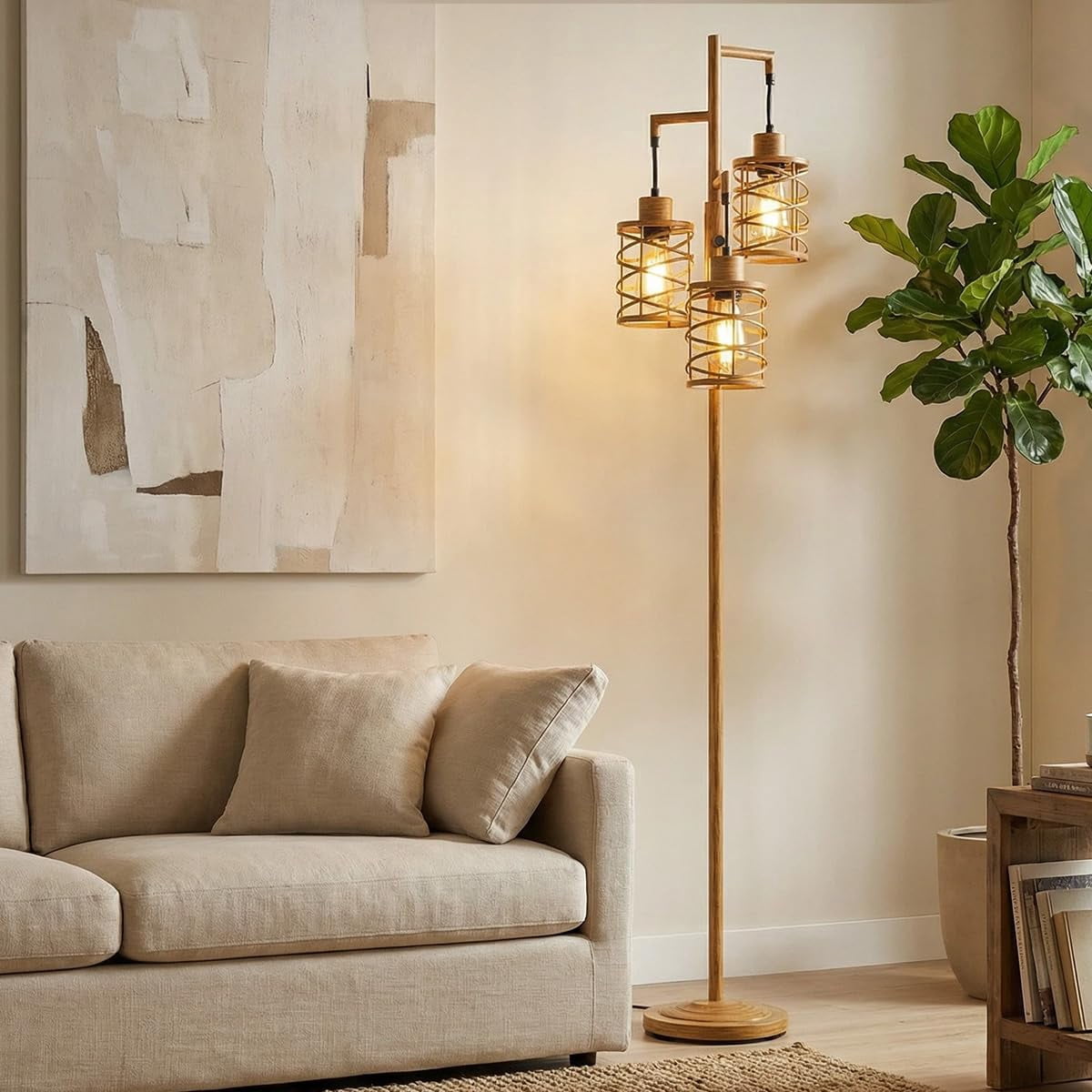 70" Industrial Floor Lamp with Stepless Dimming, 3 Teal Glass Bulbs Included for Living Room