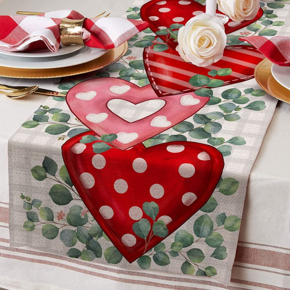 Runner da tavola di san valentino cuore gnomi di bufalo nero Plaid  Farmhouse Indoor Vintage Holiday Love Theme Gathering Party Decor -  AliExpress